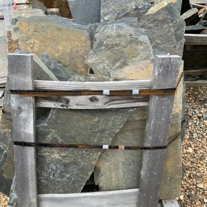IRREGULAR FLAGSTONE - MIDNIGHT BLUE Standup Flagging 1 1/2″ to 2 1/2″ thickness 3 to 9 sq ft per piece 1,900 to 2,100 lbs per pallet Coverage – 70 to 85 sq ft per ton *Available for pick up and we will load on your truck or tailer.  For delivery options and pricing please contact our office.