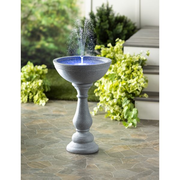 This Valencia-style round birdbath comes equipped with Smart Fountain technology and makes a beautiful statement in any garden. Customized features include LED lights that change colors, 3 water height options, and timer settings. Buy online or visit Elkin Lawn and Garden.